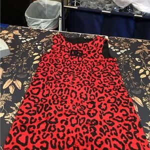 Dolce & Gabbana Red and Black Leopard Jacquard Dress